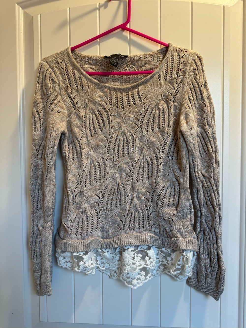 INC International Concepts Beige Cream Knit Sweater with Lace Hem